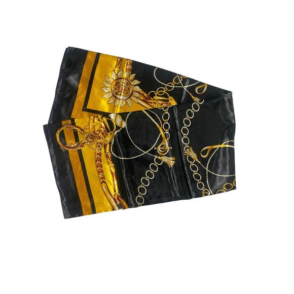 Equestrian Horse Riding Designed Motif Scarf Black and Gold 35 x 35 NEW - Picture 7 of 9